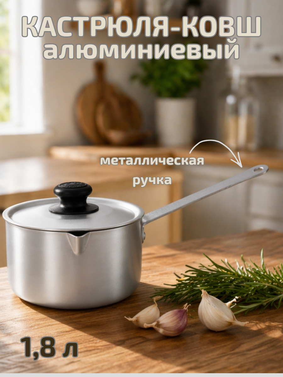 Кастрюля-ковш алюминиевый с металлической ручкой 1,8 л ТМ Калитва